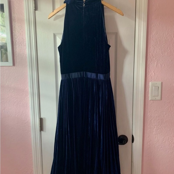 Ted Baker Cornella pleated velvet midi dress Blue- UK Sz 2 - US size  6-8 - Picture 4 of 6